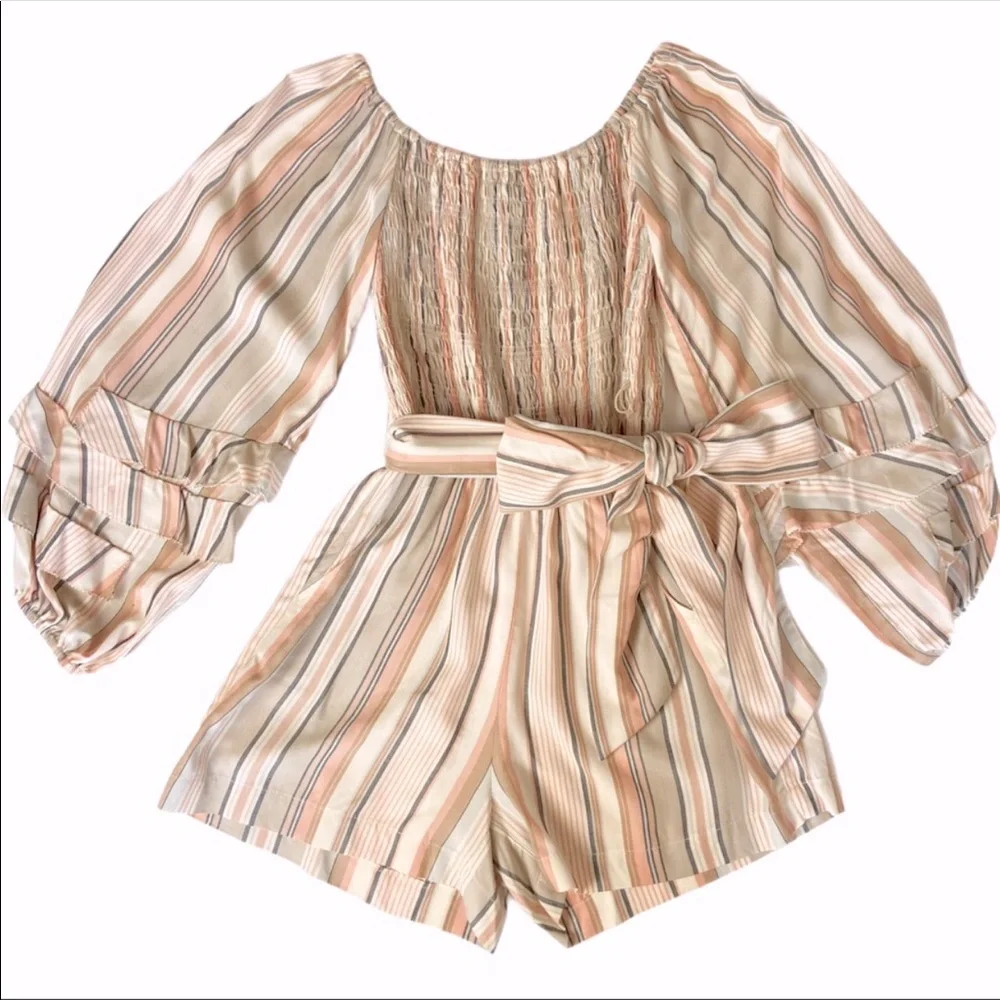 Ella Moss Lory Striped Off-The-Shoulder Romper - Picture 5 of 8